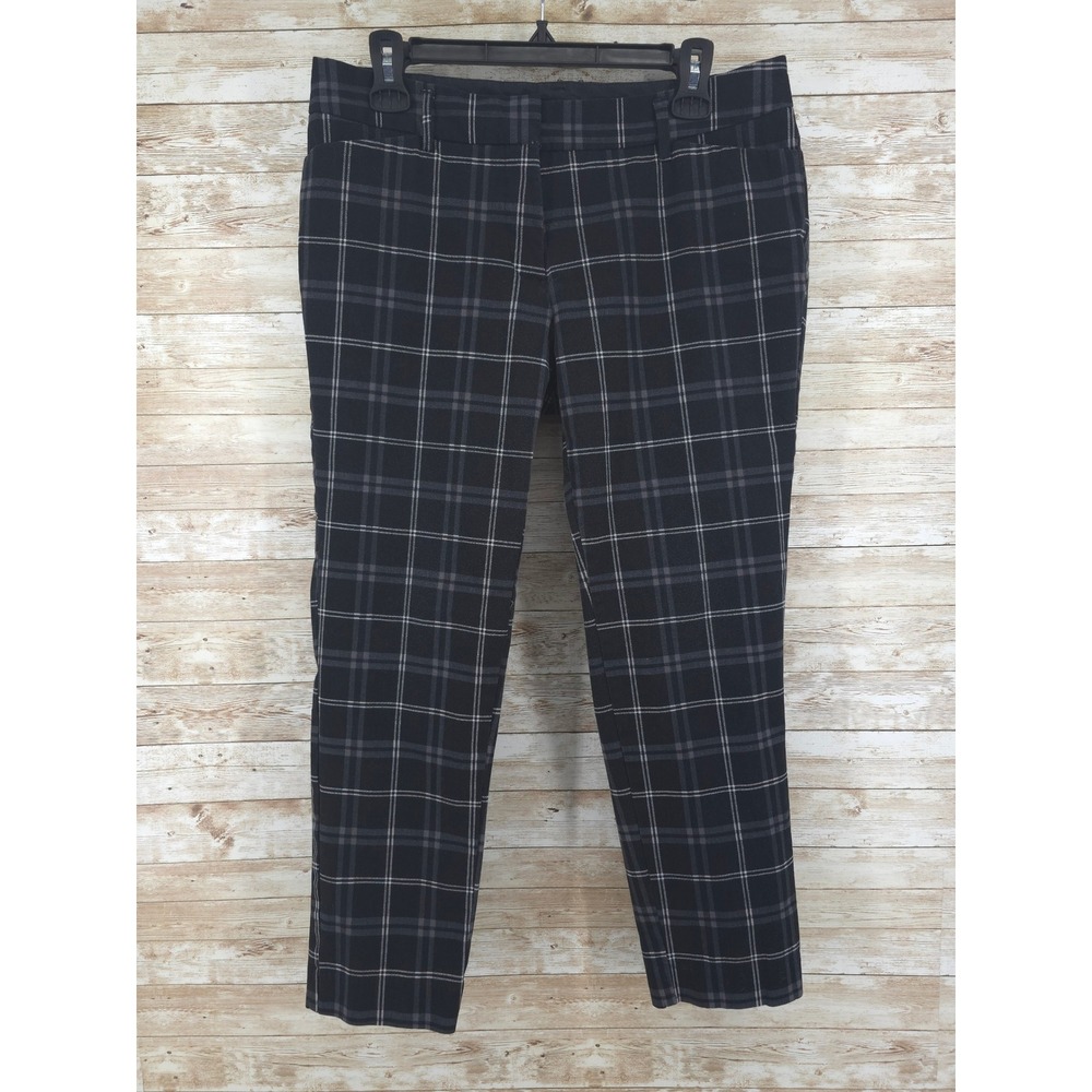 Worthington Pants Size 6 Slim Ankle Mid Rise Tartan Plaid Black White